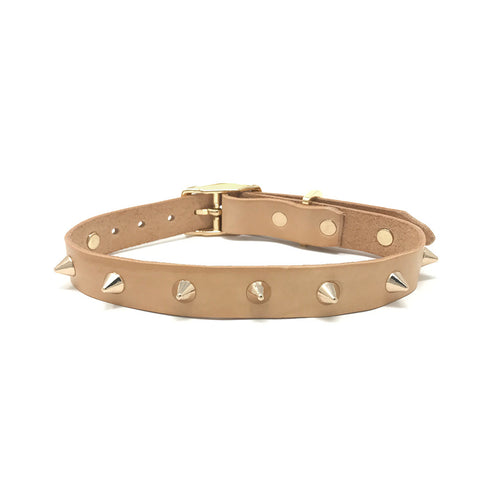 SMOOTH SPIKE LEATHER DOG COLLAR / GOLD