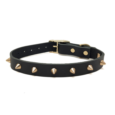 SMOOTH SPIKE LEATHER DOG COLLAR / GOLD
