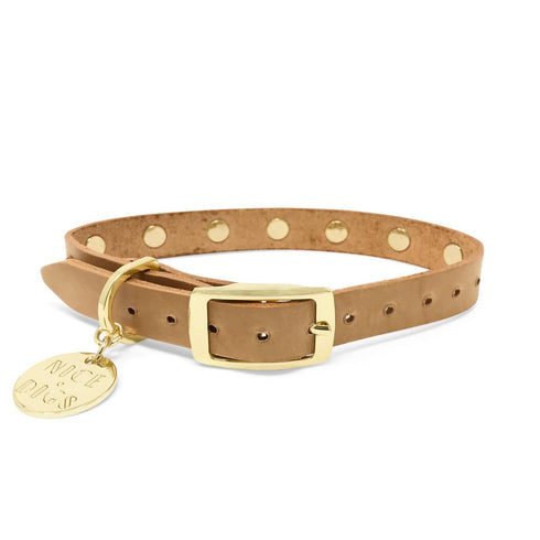 SMOOTH SPIKE LEATHER DOG COLLAR / GOLD