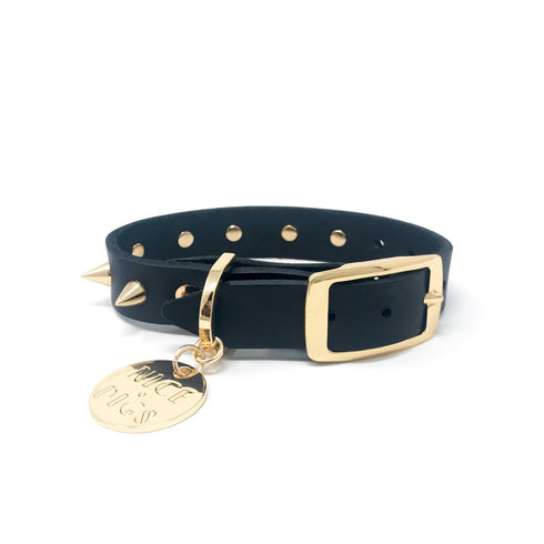 SMOOTH SPIKE LEATHER DOG COLLAR / GOLD